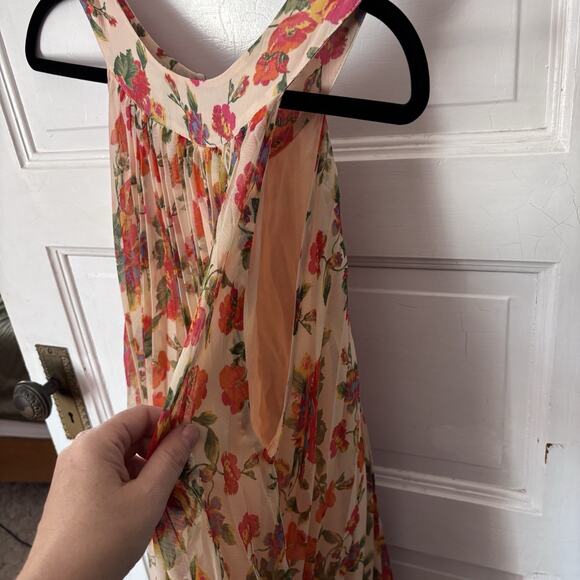 Free People Dress Womens Medium Floral Pleated Mini Chiffon Boho Cottagecore - Picture 2 of 5